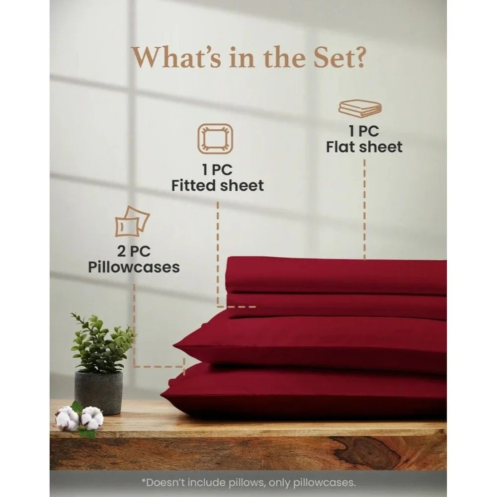 1000 Thread Count Egyptian Cotton Sheet Set Queen Burgundy Sateen 4pc NEW